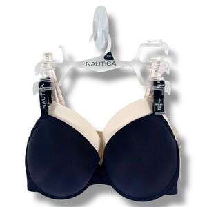 NEW Nautica T-Shirt Bra Women's 38D 2 Pack Intimates Lightly Lined Blue Beige